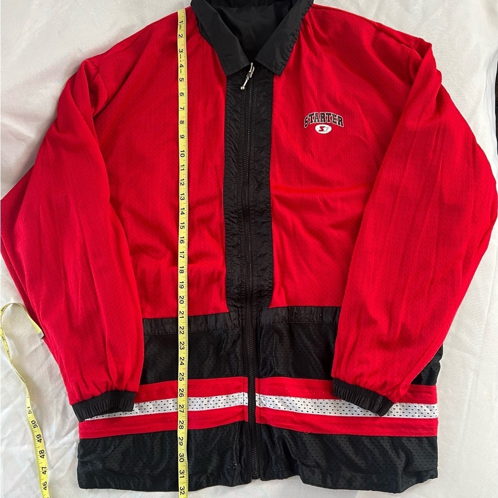 Vintage Starter Jacket Red Black Y2K Windbreaker Streetwear Oversized 90s Large - Picture 3 of 6